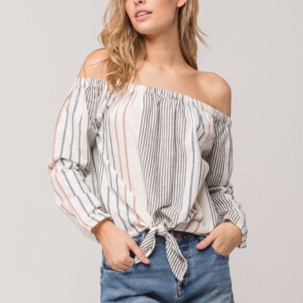 Roxy Crossing Stripes Off The Shoulder Top Blue Combo